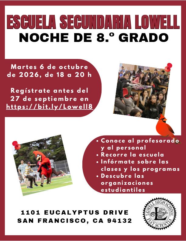 Lowell 8th Grade Night Flyer 2026 Spanish