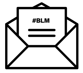 An image of an envelope with a letter inside that states "#BLM"