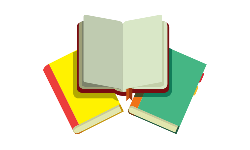 Clipart of 2 books, 1 yellow & 1 green, open book stacked on top