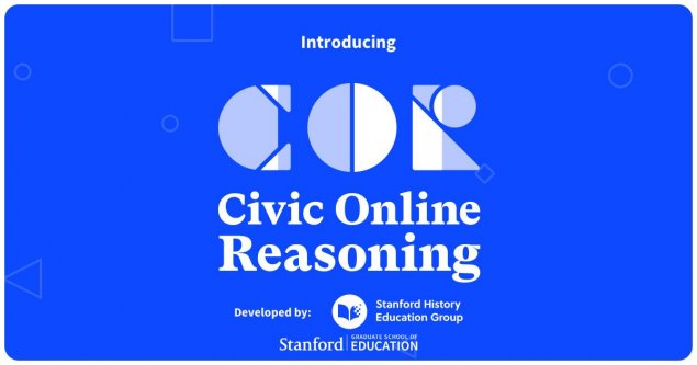 Blue rectangle with logo COR Civic Online Reasoning