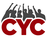 CYC logo with youth above words with fists raised high