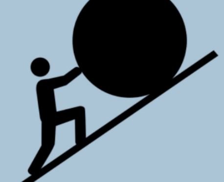 Icon of a man pushing a boulder uphill