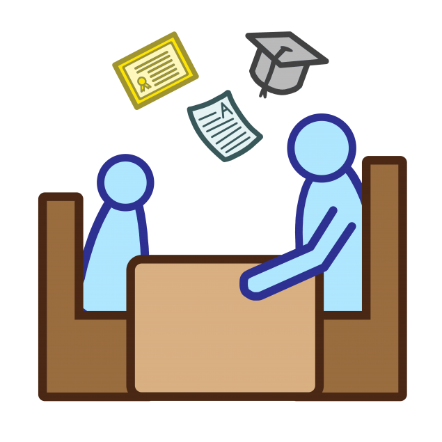 clipart of a counselor and student at a table