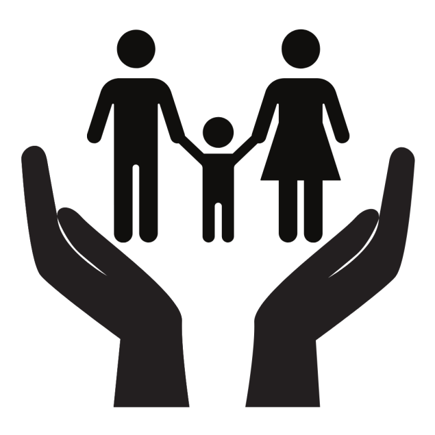 Child holding hands with parents and hands in a cup formation underneath them as a symbol of family support