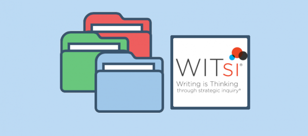 icons of three file folders and logo of WITsi: Writing is Thinking framework