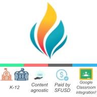 Illuminate logo stating K-12 uses, content agnostic, paid by SFUSD, and Google Classroom integration