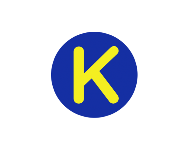 yellow k with a blue circle