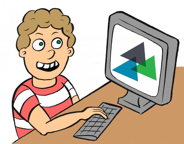Drawing of a student looking at SBAC information on a computer