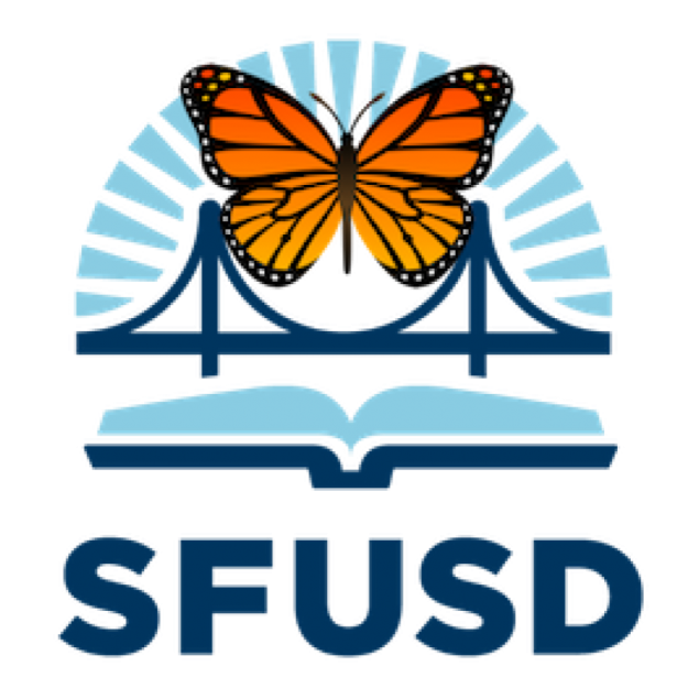 SFUSD blue logo with monarch butterfly 