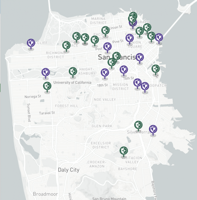 Map of San Francisco showing testing locations. 