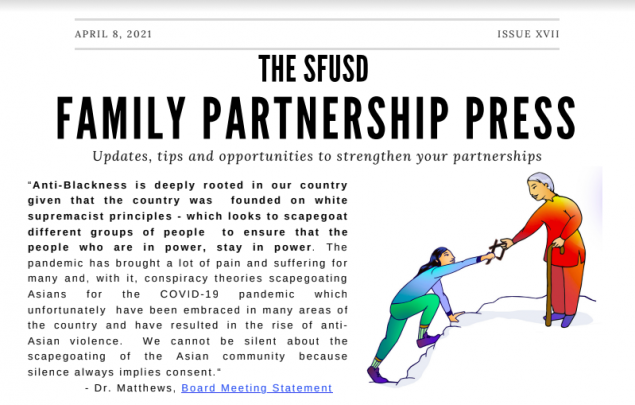 Title page of SFUSD Family partnership Press Issue 17