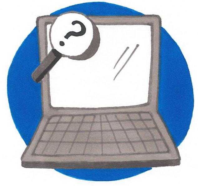 Clip Art of a laptop with a magnifying glass in front of it