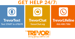 Image shows the three forms to contact Trevor Project ( Web, text, call)