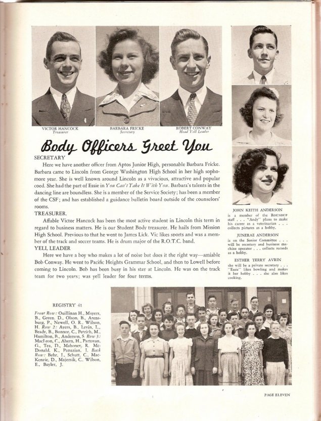 Student Body yearbook page from the 1940s