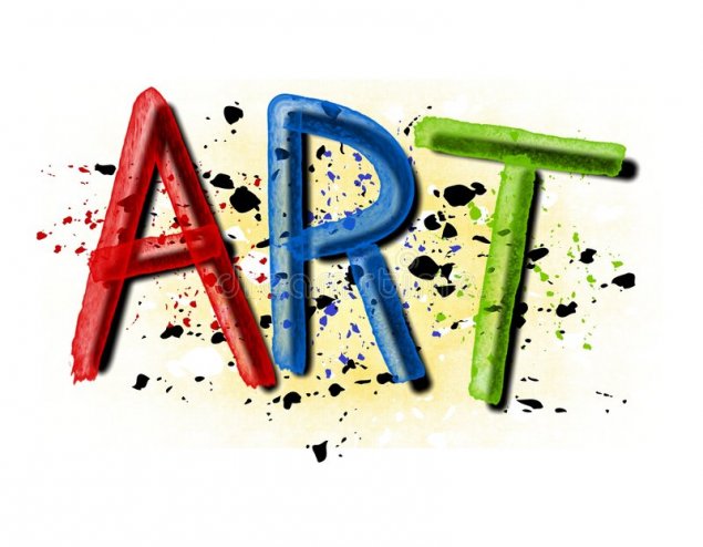 Art spelled out in red, blue, and green with splatters