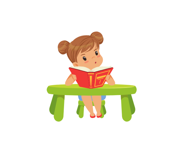 child reading with thinking face