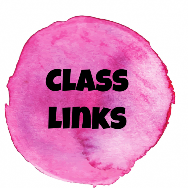 hot pink watercolor circle with black lettering "class links"