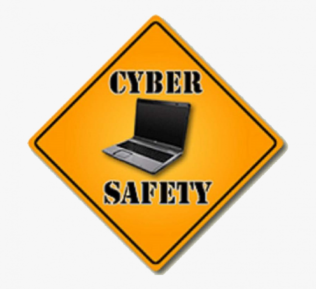 A golden diamond with the image of a laptop and cyber safety written on it.