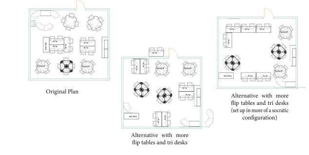 3 floorplans of classrooms 