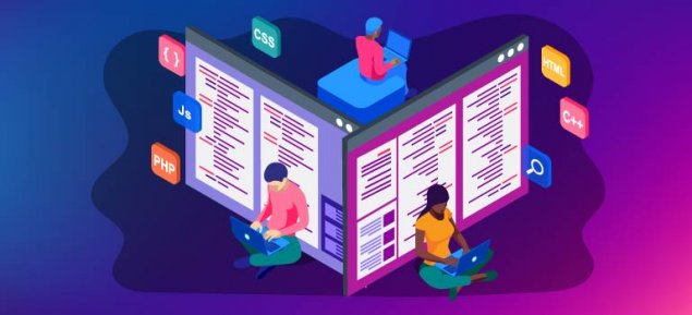 Kids sitting in front of screens learning how to code.